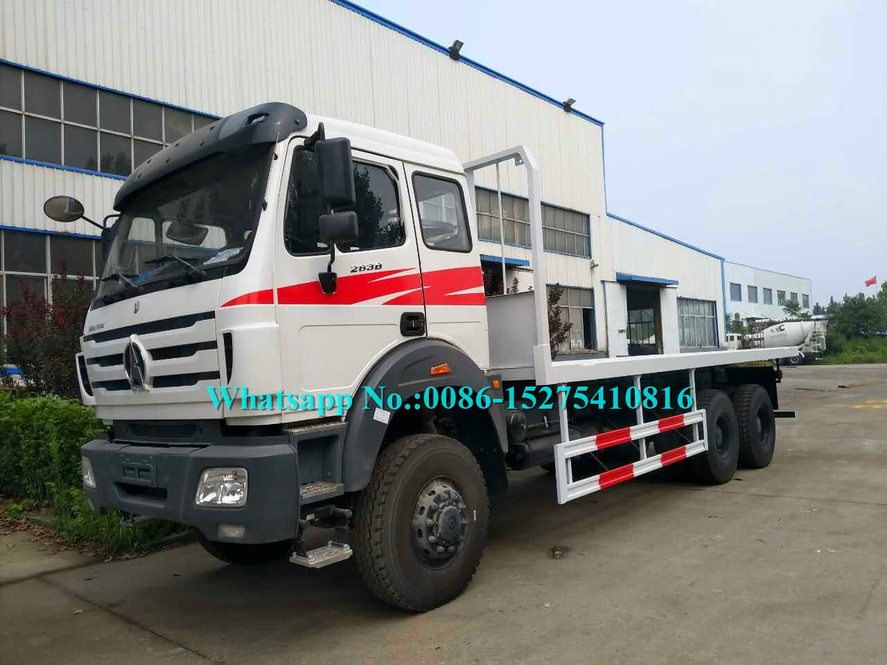 Kolor biały Beiben 6x6 2634PZ 30Ton 340hp 10 wheeler Cross country Pojemnik Flat Bed Truck for DR CONGO